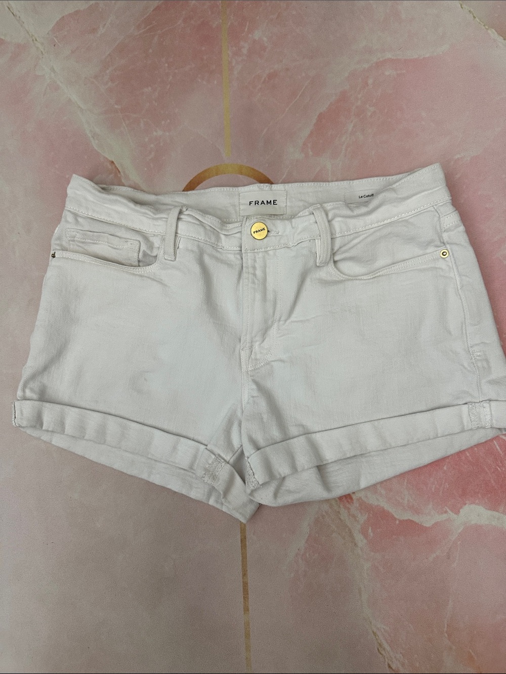 Frame Denim White Rolled-Cuff Cotton Jean Shorts